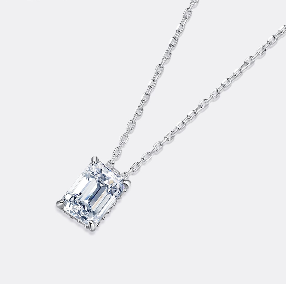 1 carat emerald cut moissanite hidden halo pendant + necklace (1) 1 carat emerald cut moissanite hidden halo pendant + necklace