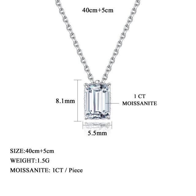 1 carat emerald cut moissanite hidden halo pendant + necklace (4) 1 carat emerald cut moissanite hidden halo pendant + necklace