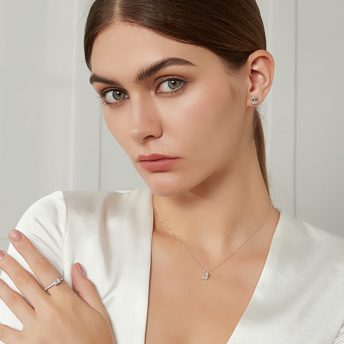 1 carat emerald cut moissanite hidden halo pendant + necklace (5) 1 carat emerald cut moissanite hidden halo pendant + necklace