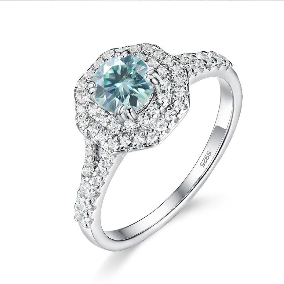 5.5mm Brilliant Cut Genuine Moissanite in Blue or D Color Center Stone Option Double Halo Ring with Half Pave Band 5.5mm Brilliant Cut Genuine Moissanite in Blue or D Color Center Stone Option Double Halo Ring with Half Pave Band