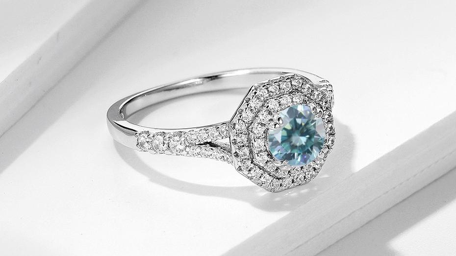 Round Moissanite Double Halo Ring