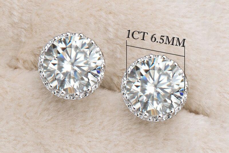 1 Carat Brilliant Cut Genuine Moissanite Crown Setting Stud Earrings in Sterling Silver (925)