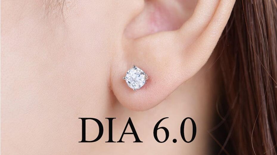 4/5/6/7mm Old European Cut Genuine Moissanite 4 Prong Stud Earrings in Yellow/White/Rose Gold Plated Sterling Silver