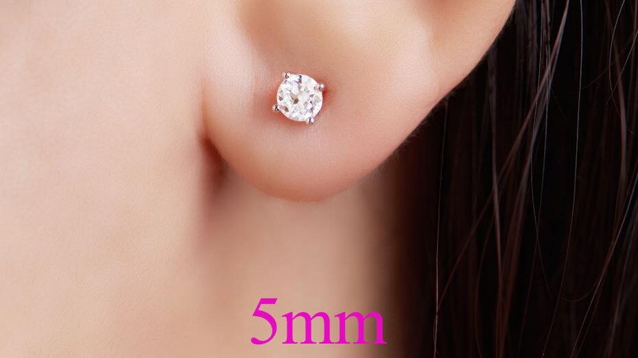 4/5/6/7mm Old European Cut Genuine Moissanite 4 Prong Stud Earrings in Yellow/White/Rose Gold Plated Sterling Silver