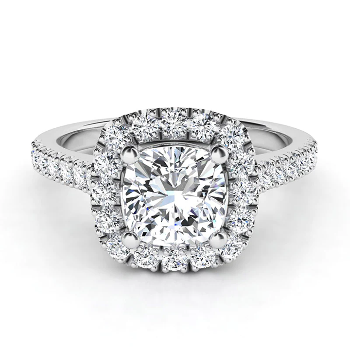 1ct Cushion Cut Moissanite Halo Ring (Hero)