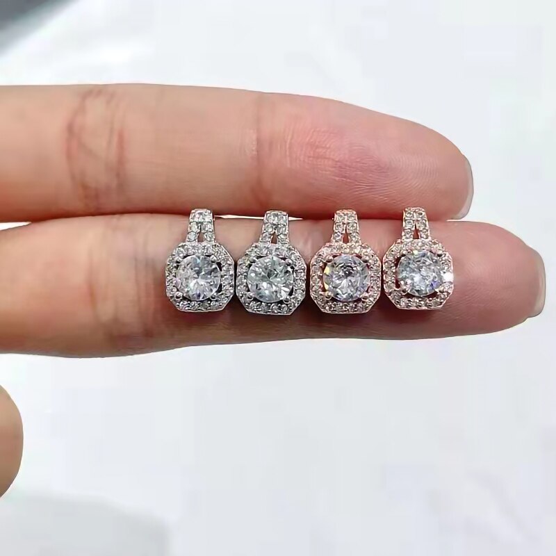 1ct Moissanite Cushion Halo Semi Drop Earrings (2) 1ct Moissanite Cushion Halo Semi Drop Earrings