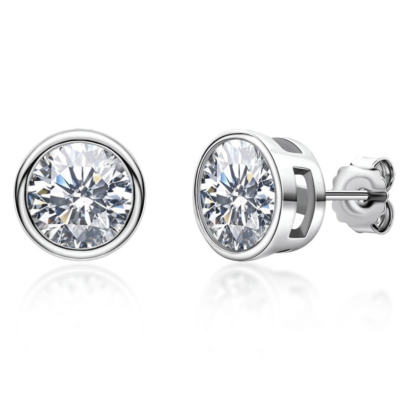 1ct Stud Moissanite Bezel Earrings WG
