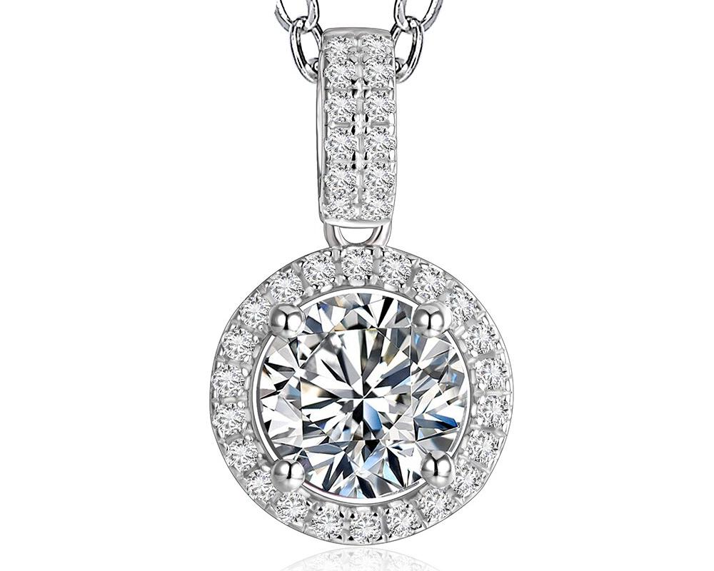 1 Carat Brilliant Cut Genuine Moissanite Halo Set Pendant in Sterling Silver (S925)
