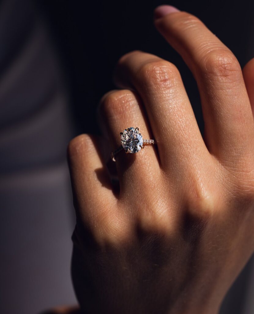 3ct Oval Cut Moissanite Hidden Halo Ring 3 Qtr Pave Band