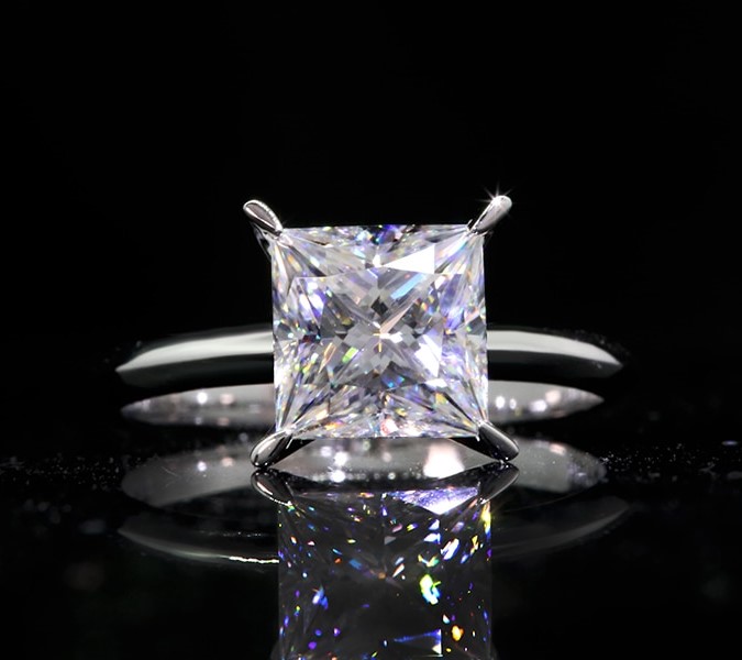 3ct Princess Cut Moissanite 4 Prong Solitaire Ring (2) 3ct Princess Cut Moissanite 4 Prong Solitaire Ring