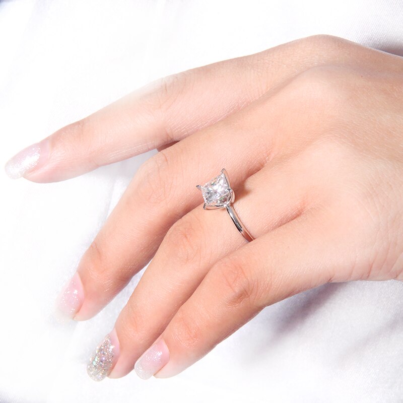 3ct Princess Cut Moissanite 4 Prong Solitaire Ring (5) 3ct Princess Cut Moissanite 4 Prong Solitaire Ring