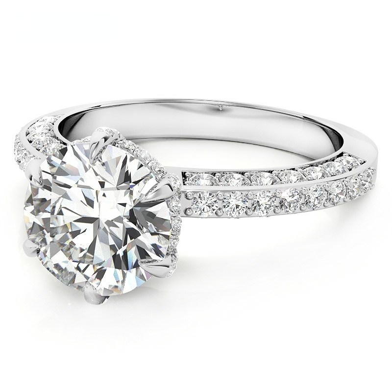 4ct Round Moissanite ring with Triple Pave Band + Prongs (1) 4 carat Round Moissanite Ring