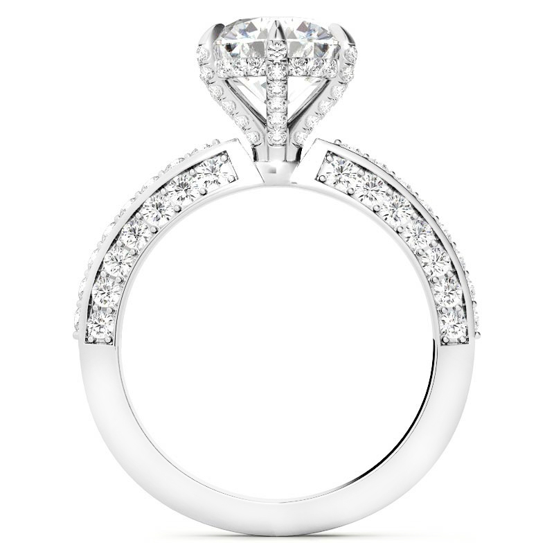 4ct Round Moissanite ring with Triple Pave Band + Prongs (3) 4 carat Round Moissanite Ring