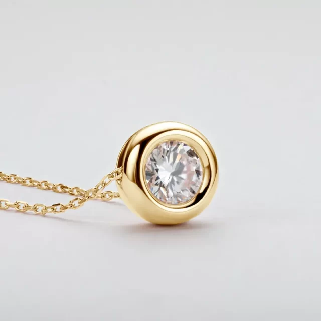 Beatrice Round Moissanite Bezel Pendant YG