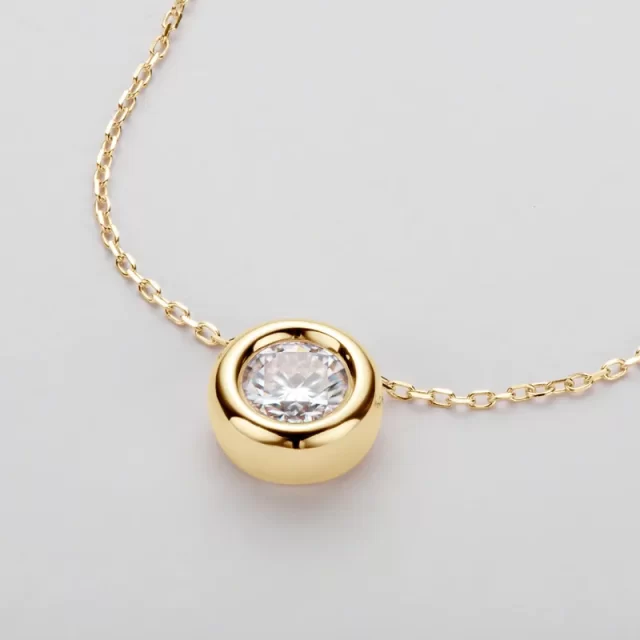 Beatrice Round Moissanite Bezel Pendant YG Flat