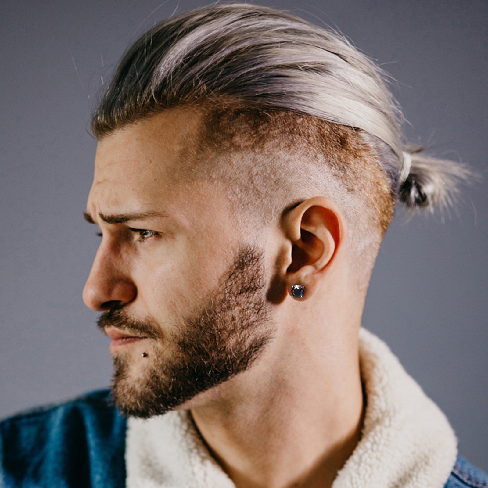 Blaine Black 4 Prong Stud Earrings Modelled (1) Blaine Black 4 Prong Stud Earrings Modelled