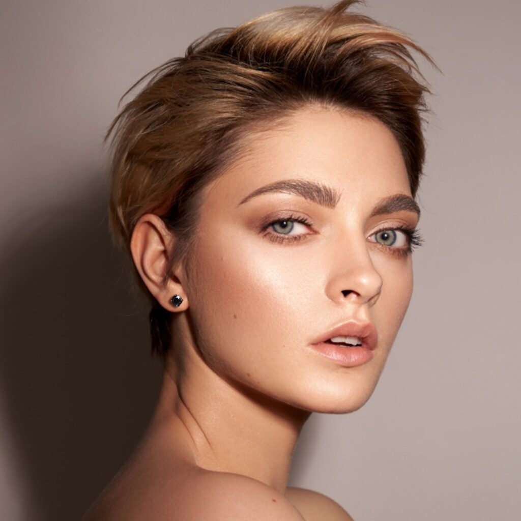 Blaine Black 4 Prong Stud Earrings Modelled