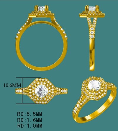 Bluebell 1 Carat Blue Round Moissanite Double Halo Ring Split Shank Pave Band (CAD) 1 Carat Blue Round Moissanite Double Halo Ring Split Shank Pave Band (CAD)