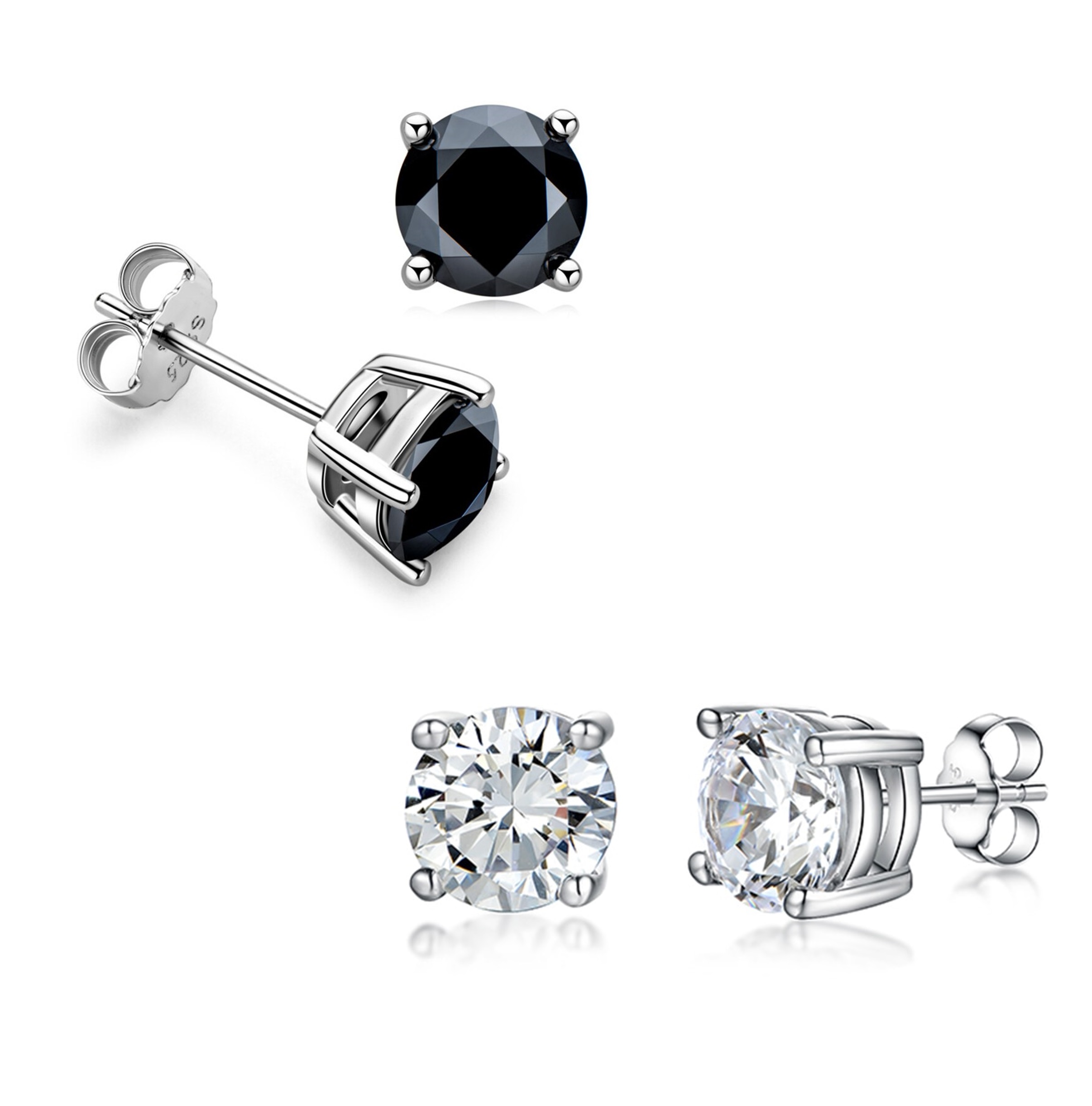 'Blaine' 0.1 To 4 Carat Round D Color Or Black Moissanite 4 Prong Stud