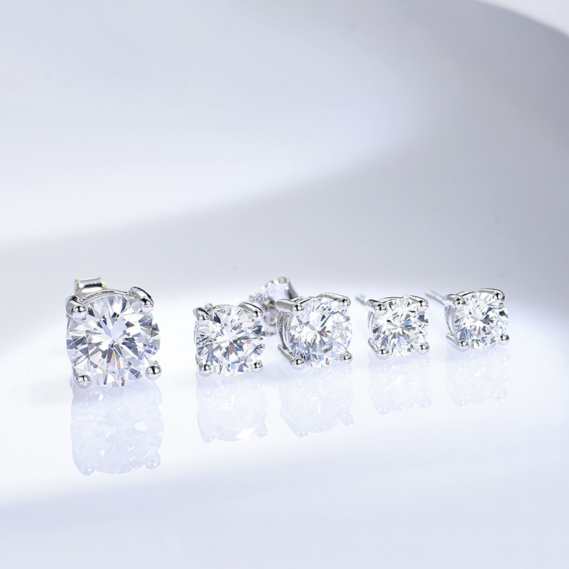 D Color + Black Moissanite 4 Prong Stud Earrings