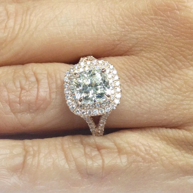 3ct Cushion Cut Moissanite Double Halo Ring