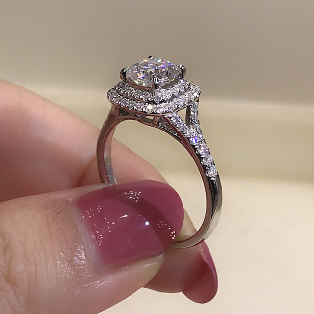 Cushion Cut Moissanite Double Halo Ring 