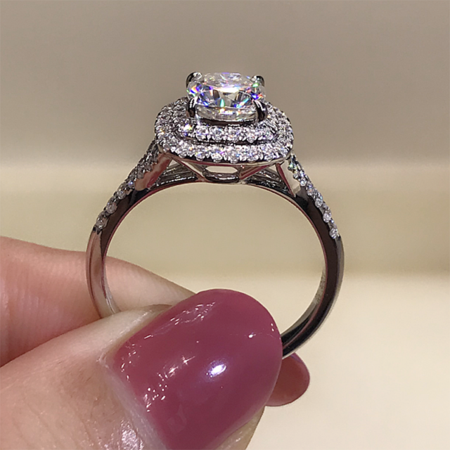 Cushion Cut Moissanite Double Halo Ring 