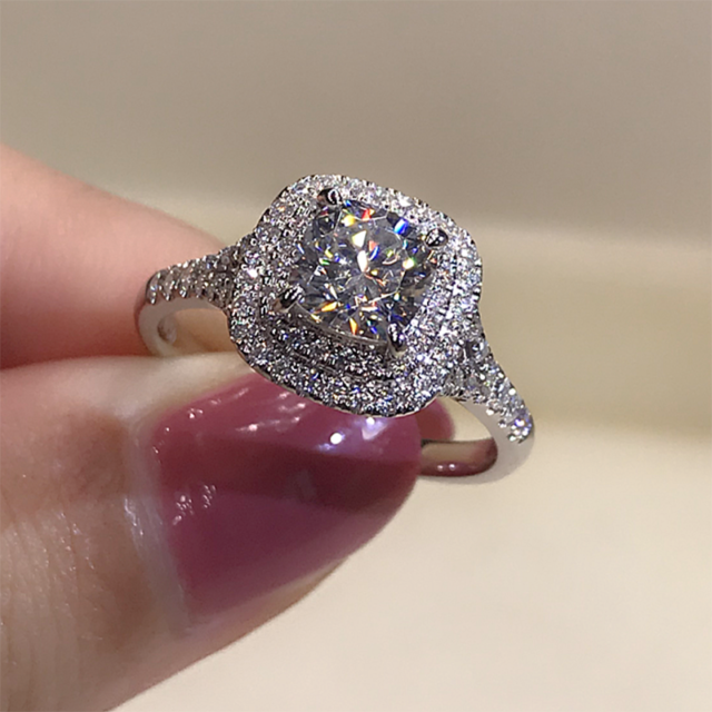 Cushion Cut Moissanite Double Halo Ring 