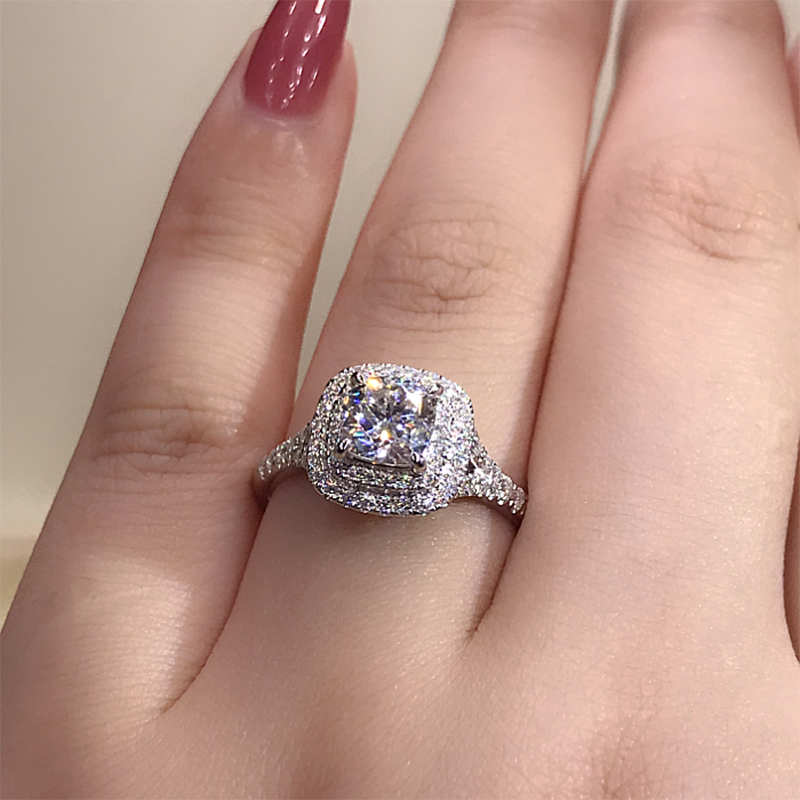 Eleni 3ct Cushion Cut Moissanite Double Halo Ring WG (4) Cushion Cut Moissanite Double Halo Ring