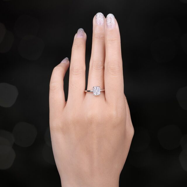 Emerald Cut Moissanite Basket Set Solitaire Ring