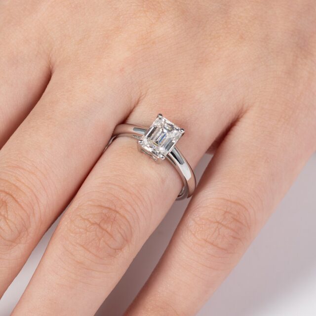 Emerald Cut Moissanite Basket Set Solitaire Ring