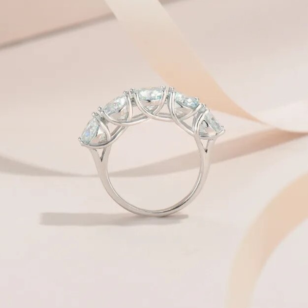 Lilou 1ct 5 stone round moissanite eternity wedder ring in WG (2) 1ct 5 stone round moissanite eternity wedder ring