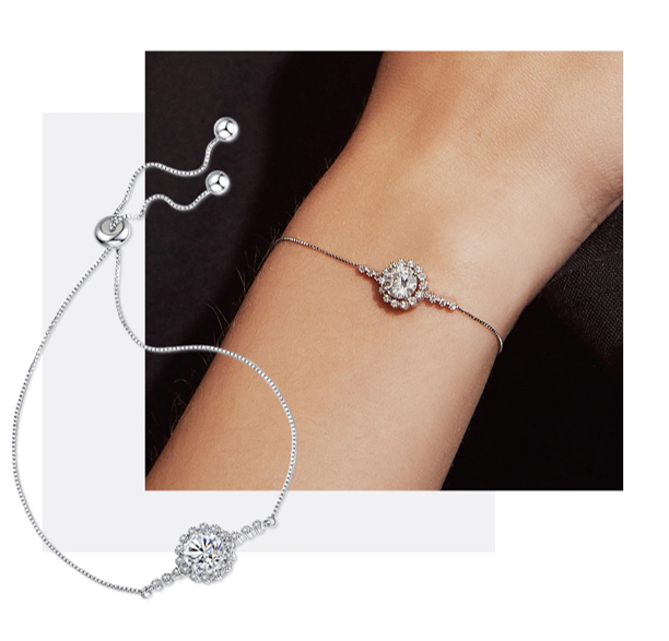 Moissanite Flower Halo Bracelet (modelled) Moissanite Flower Halo Bracelet (modelled)