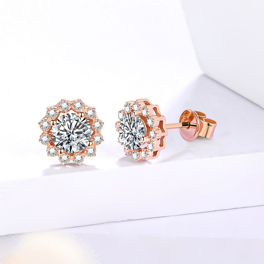 Moissanite Flower Halo Earrings RG (1) Moissanite Flower Halo Earrings RG