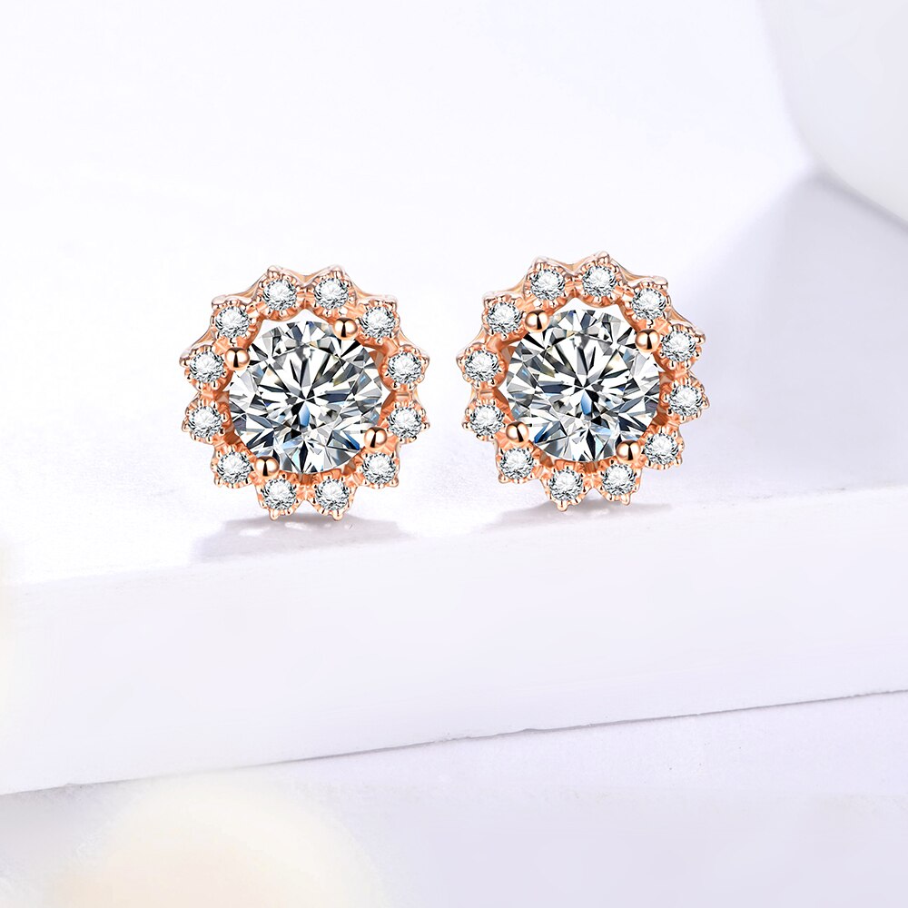 Moissanite Flower Halo Earrings RG (5) Moissanite Flower Halo Earrings RG