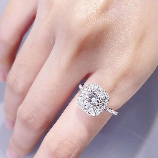 Pallas 1ct Princess Cut Moissanite Double Halo Ring (modelled)