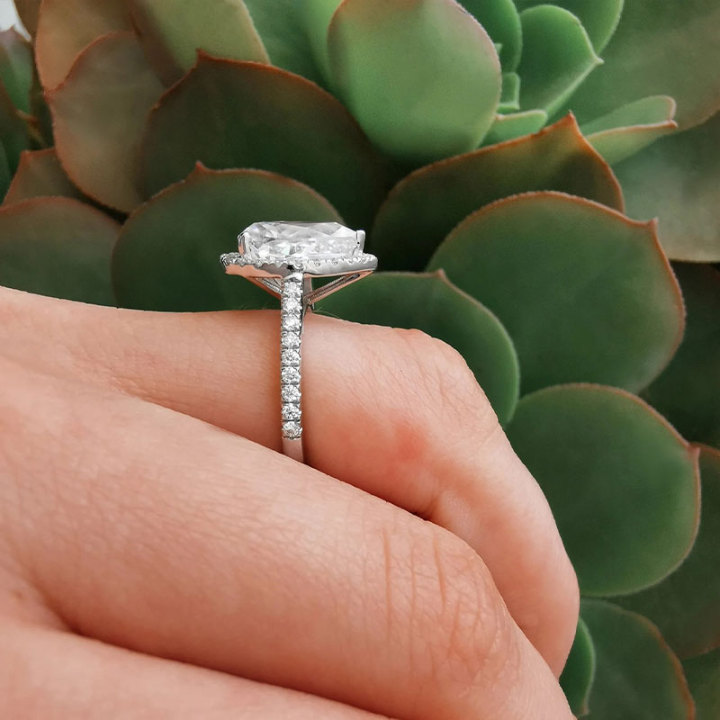 Pear Halo Moissanite 3 Prong Ring (1) 3ct Pear Halo Moissanite 3 Prong Ring