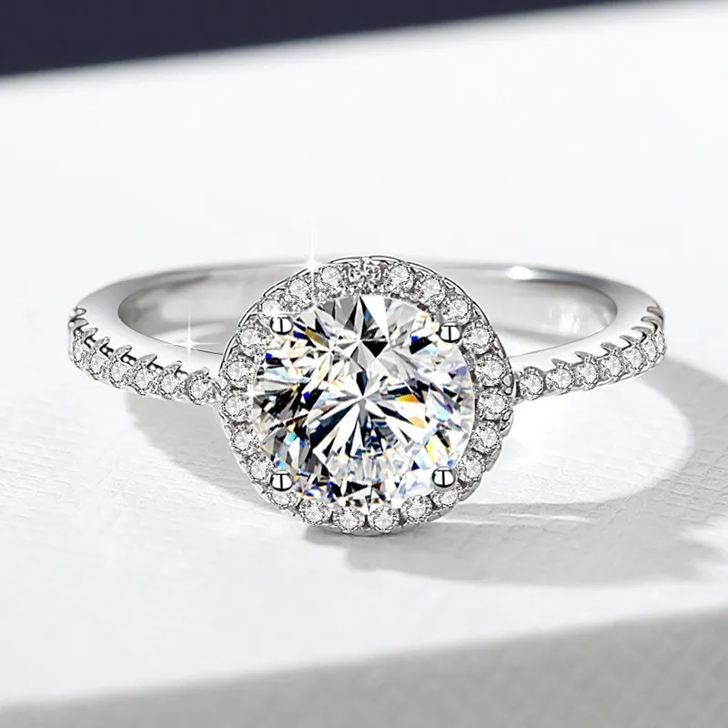 Rosemary Round Halo Moissanite Ring with Half Pave Band (4) Rosemary Round Halo Moissanite Ring with Half Pave Band
