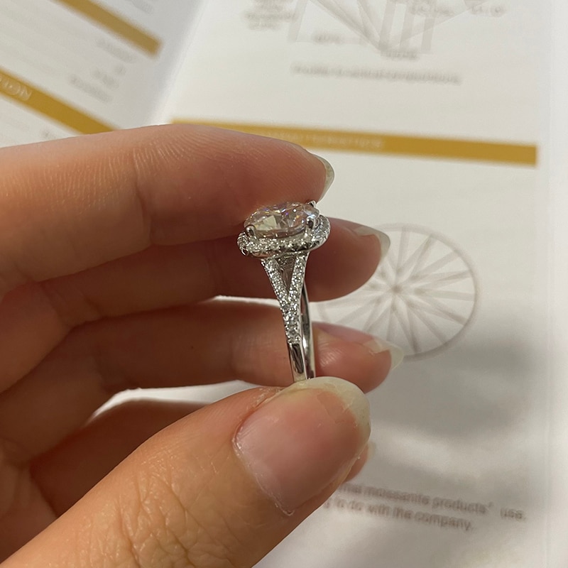 Round Moissanite Cushion Halo Split Shank Ring (2)