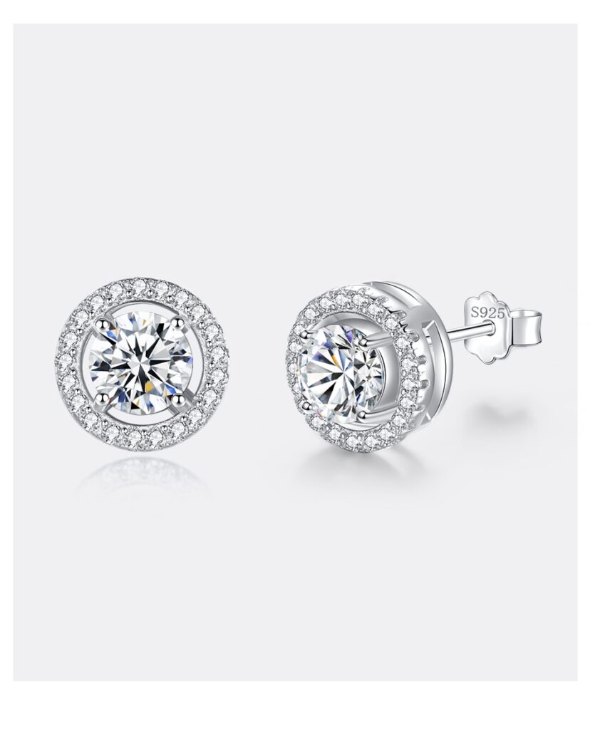Round Moissanite Halo Stud Earrings (8) Round Moissanite Halo Stud Earrings WG