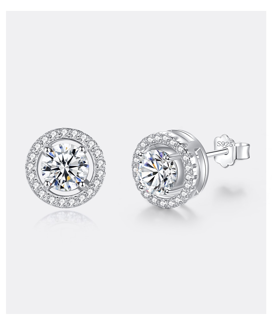 Round Moissanite Halo Stud Earrings (8) Round Moissanite Halo Stud Earrings WG