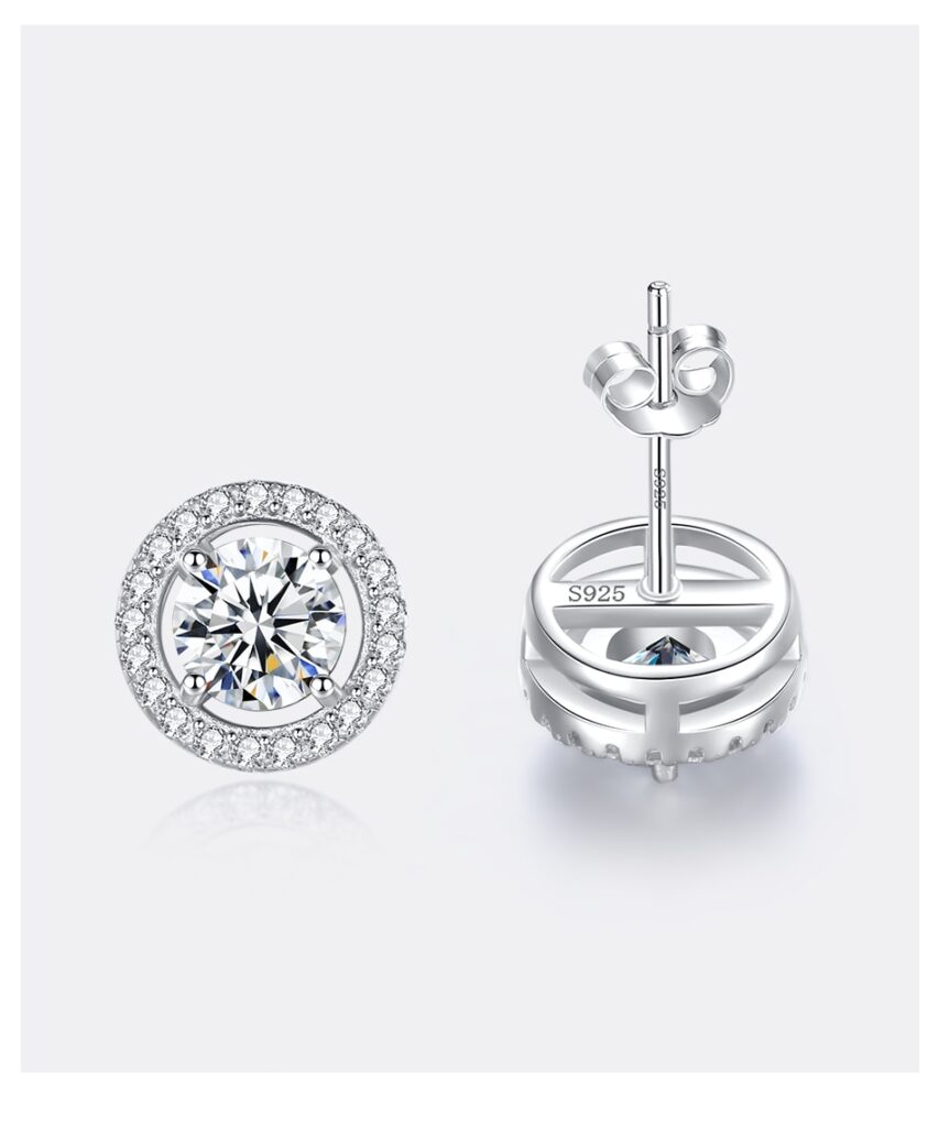 Round Moissanite Halo Stud Earrings (9) Round Moissanite Halo Stud Earrings WG