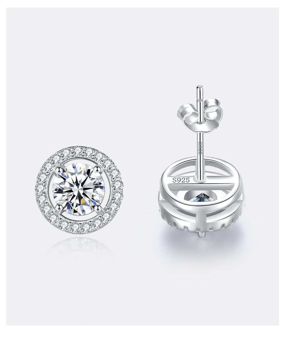 Round Moissanite Halo Stud Earrings (9) Round Moissanite Halo Stud Earrings WG