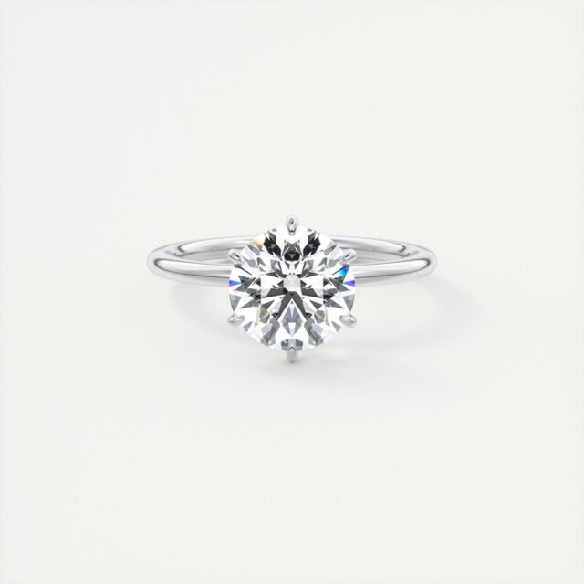 Simone Round Moissanite 6 Prong Simple Solitaire Ring Hero (2) Simone Round Moissanite 6 Prong Simple Solitaire Ring Hero