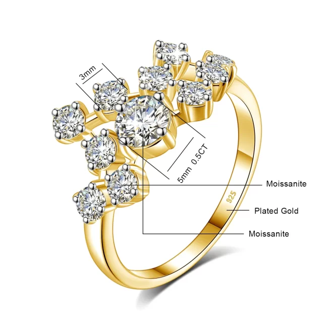 Starla Round Moissanite Constellation Cluster Ring Dimensions 1.5 Carat TDW Genuine Moissanite Constellation Ring Dimension