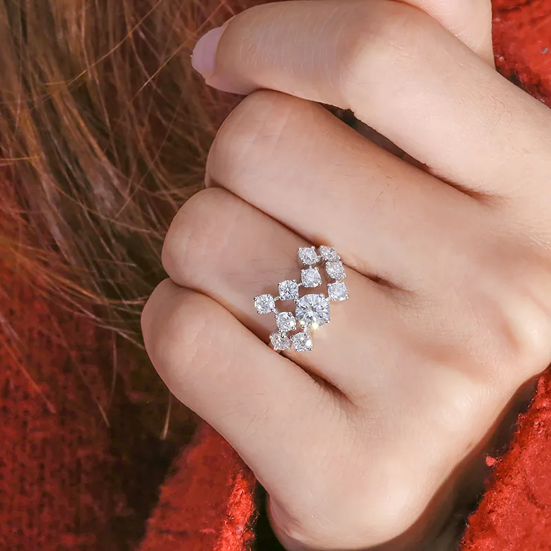 Starla Round Moissanite Constellation Cluster Ring WG Modelled 1.5 Carat TDW Genuine Moissanite Constellation Ring