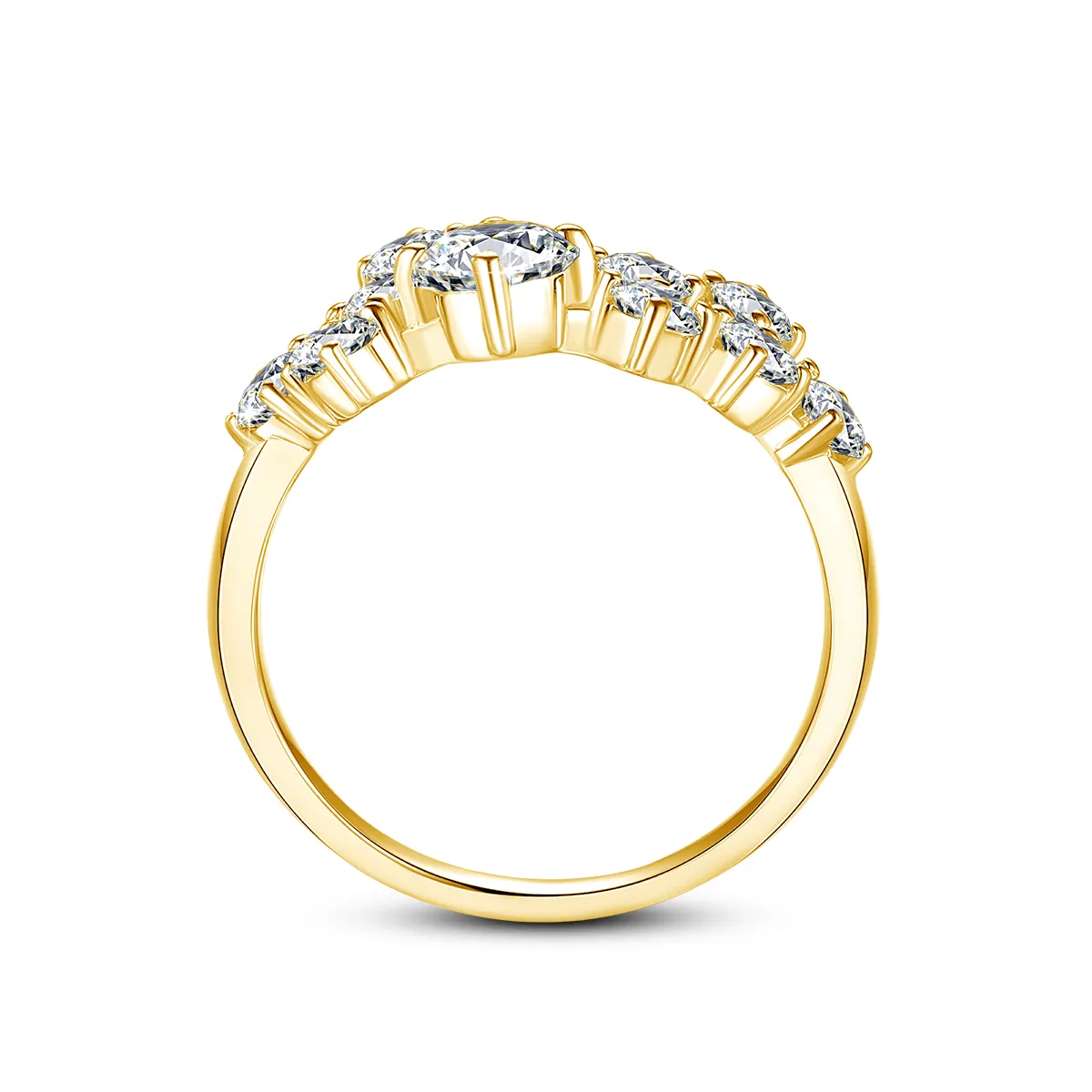 Starla Round Moissanite Constellation Cluster Ring YG Upright 1.5 Carat TDW Genuine Moissanite Constellation Ring