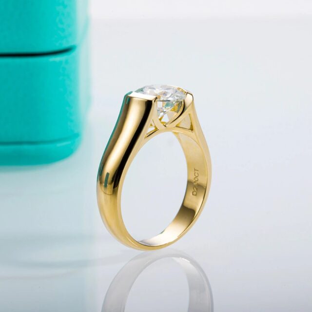 Teruko 2 Carat Round Moissanite Tension Ring YG Upright