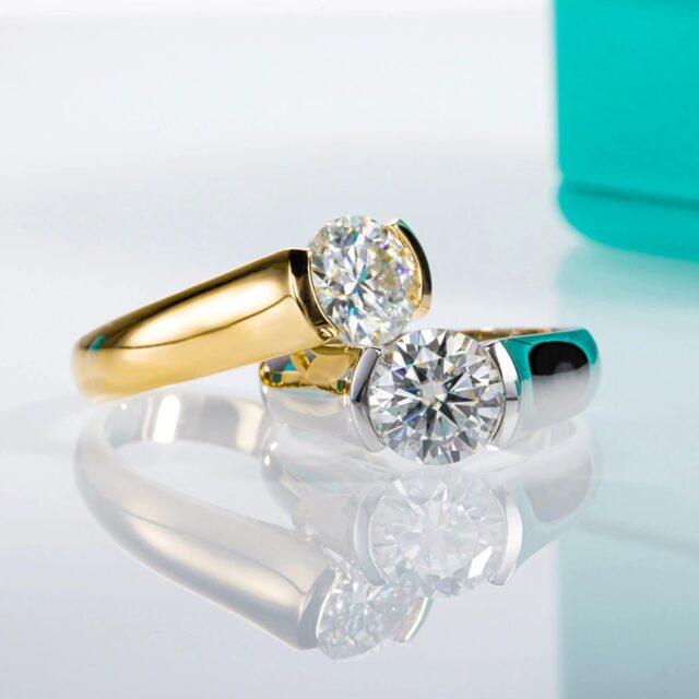 Teruko 2 Carat Round Moissanite Tension Ring YG + WG