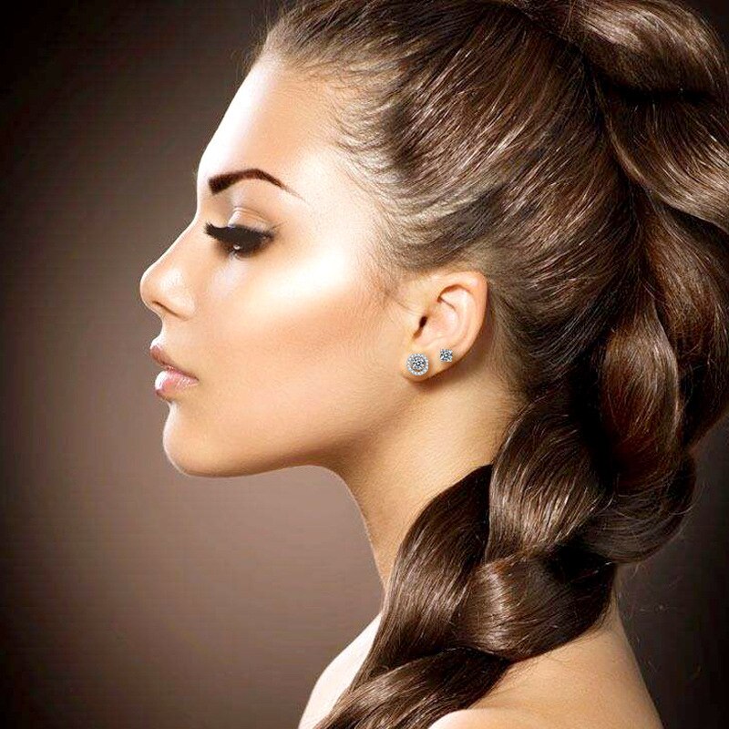 round halo moissanite stud earrings (1) Round Halo Stud Earrings Modelled